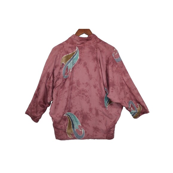 Batik Indonesian Artsy Jacket Art to Wear  Boho 100% Rayon Pink Umbrellas Coin S - Picture 2 of 9